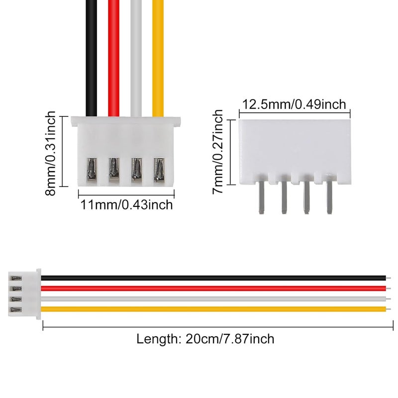 ACEIRMC 10Pairs JST-XH Connector Kit, XH 2.54mm 4 Pin Header Male and Female Connectors Plug Adapter with Flat Wire Cable 200mm 26AWG Compatible with JST XH (4P) - Image 3